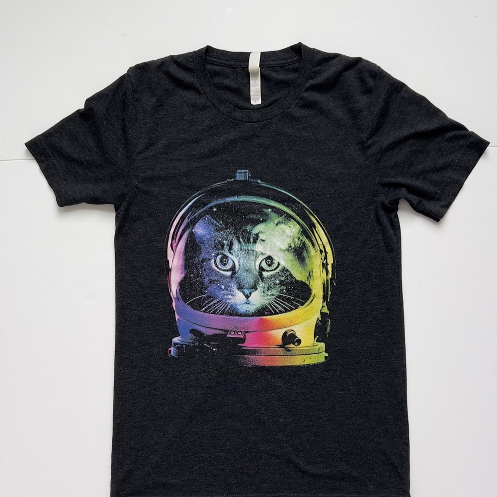 Astronaut Cat Graphic T-Shirt - Black